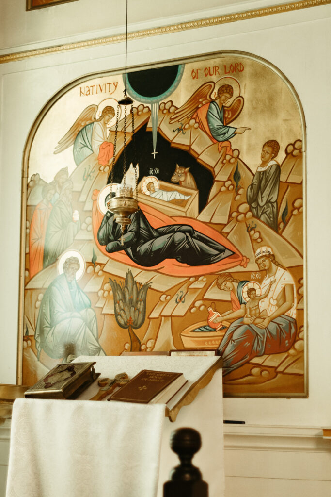A painting of the saint inside of an Orthodox Christian Church in Albion Michigan