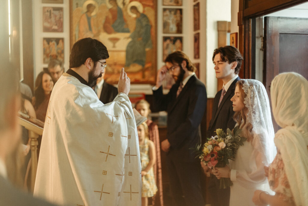 The beginning of the Betrothal Ceremony at an Orthodox Christian Church in Michigan