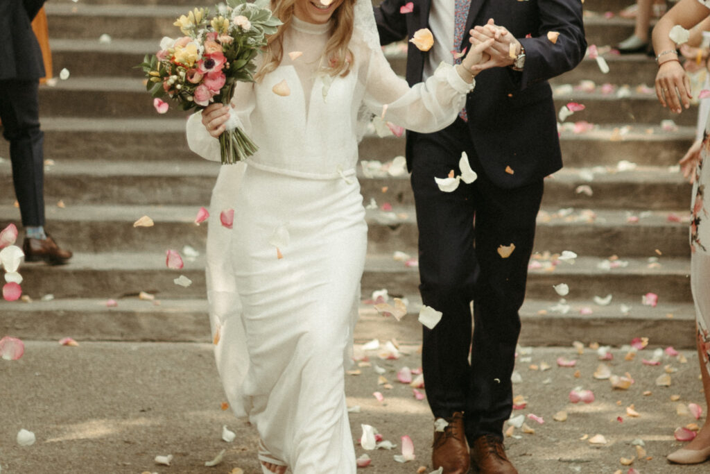 Bride and Groom leaving an Orthodox Christian church in Michigan