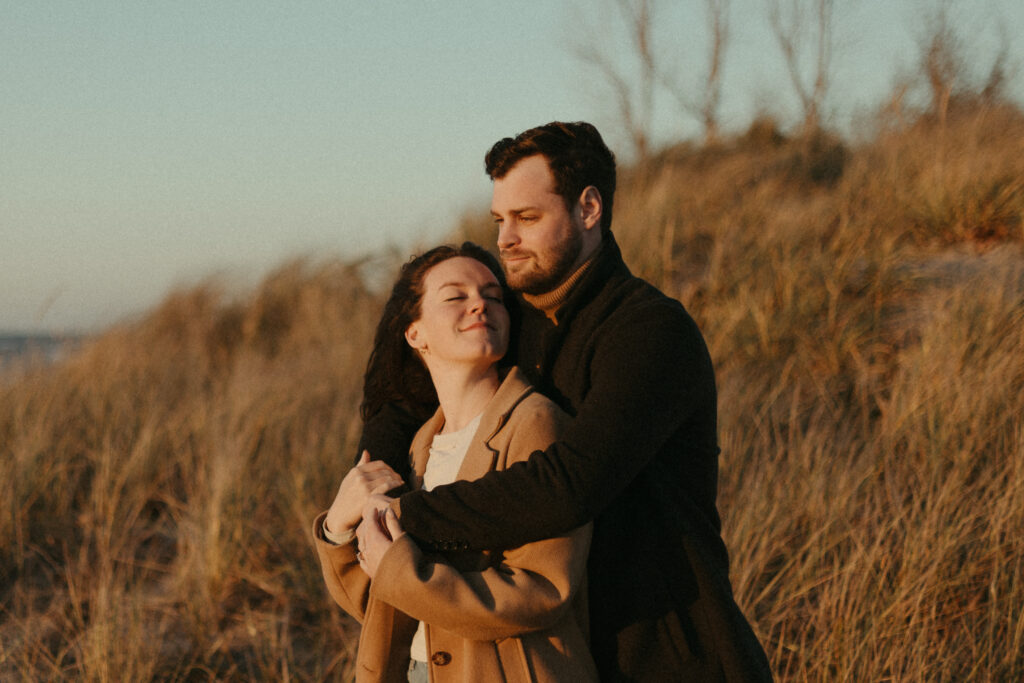 Cinematic Engagement Photos on Oval Beach in Saugatuck Michigan