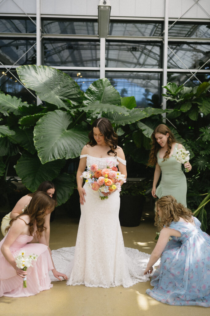 greenhouse wedding venue bridal party portraits