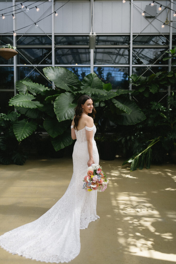 greenhouse wedding venue bridal party portraits