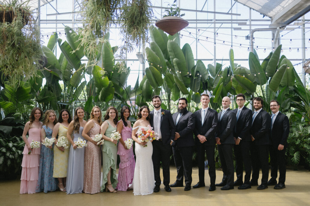 greenhouse wedding venue bridal party portraits